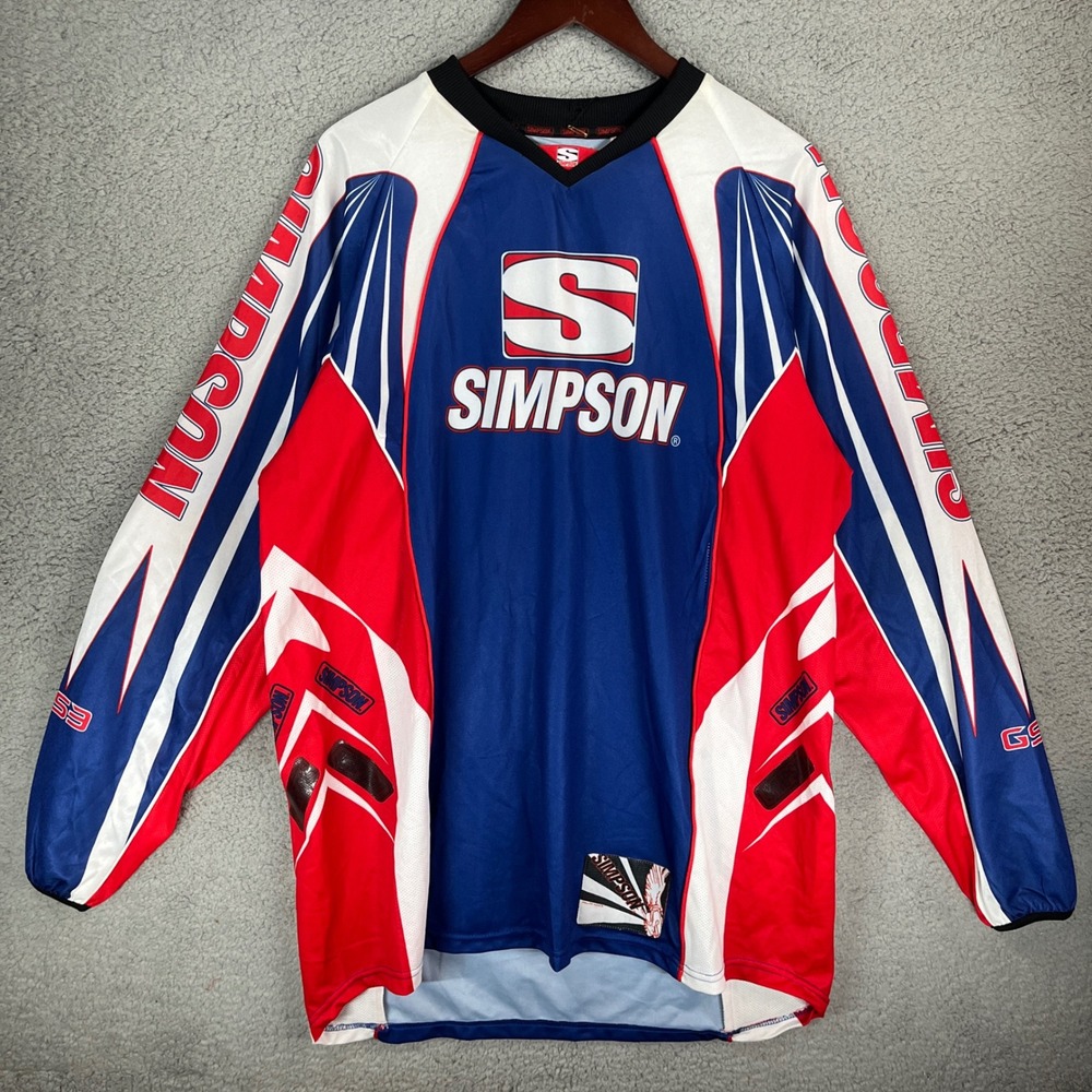 Simpson MX Motocross Jersey Mens 2XL Red White Blue Long Sleeve Racing Shirt NEW
